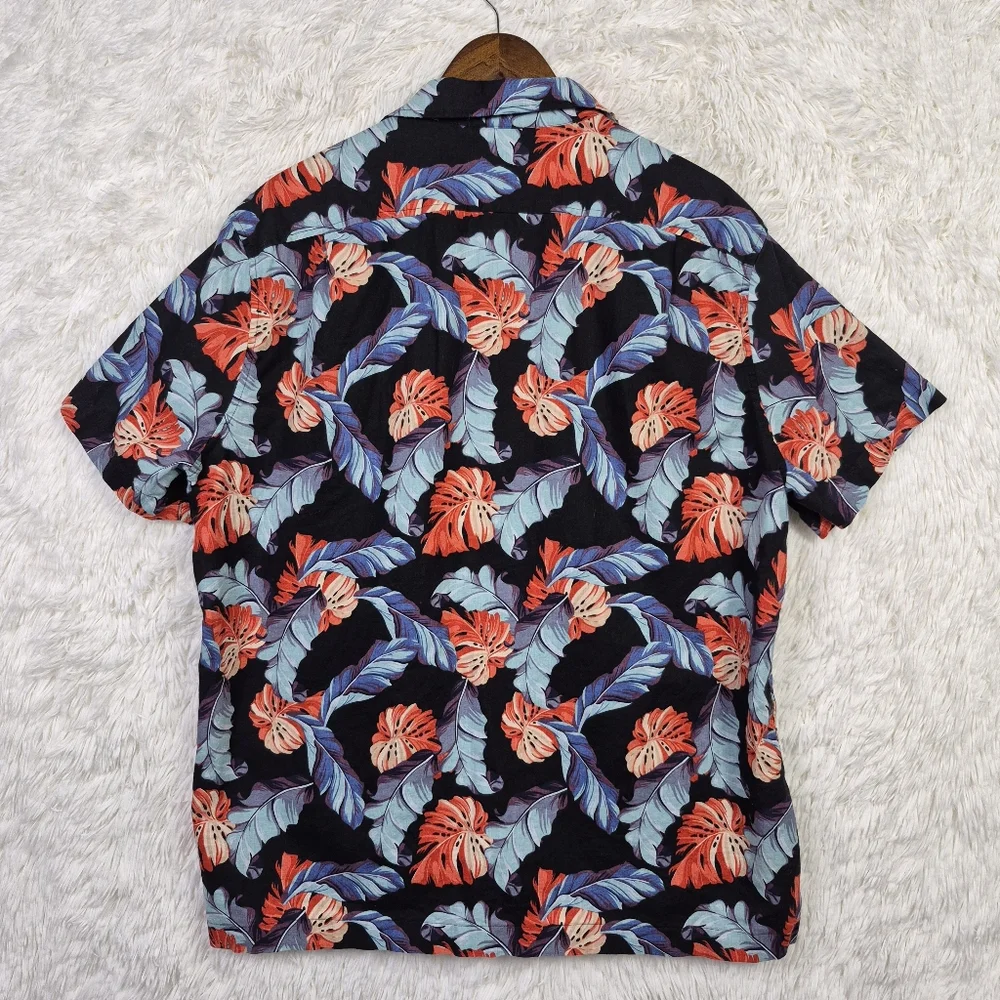 J Crew Mens‎ XL Camp Collar Linen Blend Tropical Print Shirt Beachy Resort
